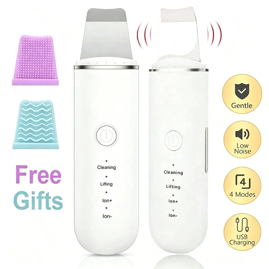 Ultrasonic Facial Cleansing Brush - USB Rechargeable, Vibrating Blackhead Remover, Gua Sha Exfoliating Beauty Tool, Cost-Effective Skincare Device, Includes 2 Silicone Heads, 4 Modes, Ideal For Blackhead Removal