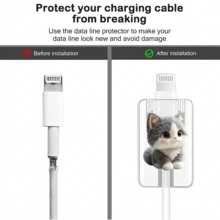 4pcs Soft Cute Gray White Milk Cat Transparent Data Cable Protector, High Transparency Anti-Fall Anti-Scratch Non-Obstructive, Hard Shell Long-Lasting Non-Yellowing Stain-Resistant, Printed Cartoon Milk Cat Protector, Compatible With Apple 18W/20W PD Fast Charging, Healing Soft Cute Digital Gift For Best Friend - 4pcs Big-eyed Grey Cat - View 4