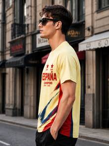 Men's 2026 World Cup Style Printed Short Sleeve Casual Streetwear Sports Fan T-Shirt Summer - Yellow - View 3