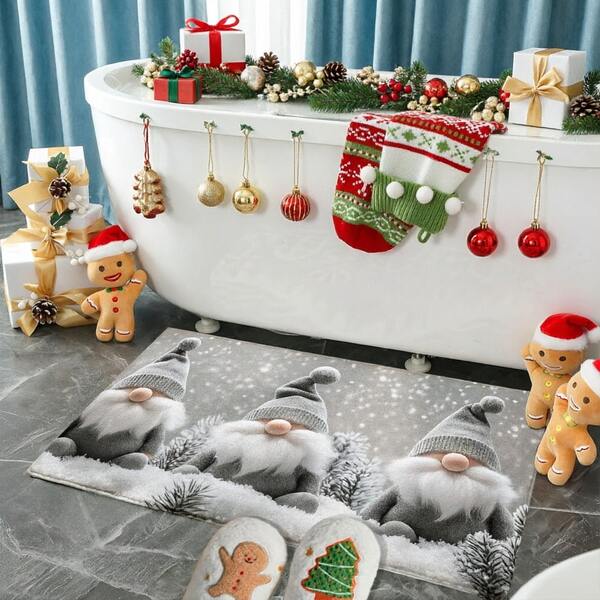 1 buah Keset Natal Seri Morandi Abu-abu Motif Kurcaci Pemandangan Salju, Terbuat dari Wol Imitasi dengan Alas TPR, Cocok untuk Kamar Mandi, Dapur, Ruang Cuci, Dekorasi Suasana Liburan, Dekorasi Rumah, Dekorasi Pesta, Dekorasi Pernikahan, dan Ruang Makan & Dapur.