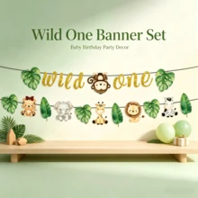 Wild Jungle Animal Theme Birthday Banner, 1st Birthday Party Decorations, Baby Shower Decorations - Multicolor - View 3