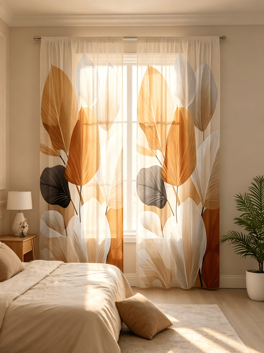 2 buah Tirai Tipis Motif Daun Cokelat Gradien, Bahan Serat Poliester, Dengan Batang Tirai, Cocok Untuk Dekorasi Jendela Rumah Sepanjang Musim, Dapat Digunakan Untuk Dapur, Ruang Tamu, Kamar Tidur, Ruang Makan, Studio, Kedai Kopi, Pintu dan Jendela Galeri Seni