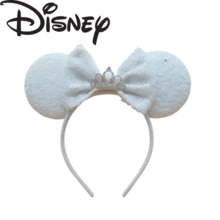 Disney White Sequin Mouse Ear Headband, Lace Bow With Rhinestone Crown Decor, Elegant Hair Accessory For Theme Park Wedding Party Cosplay - Multicolor - View 9