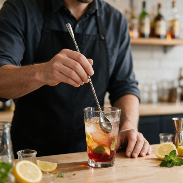 Langer Stiel, Spiralrührlöffel aus Edelstahl, praktisches Barzubehör zum Mixen von Cocktails und Longdrinks, hochwertiger Barkeeper-Löffel, geeignet für die Hausbar, Partys und die Gastronomie