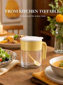 1pc Seasoning Jar With Spoon And Handle, Modern Minimalist Salt & Sugar Storage Container With Lid For Kitchen Cooking And Dining Table - Multicolor - View 4