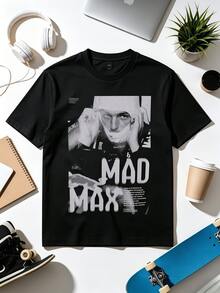 Max Mad Black And White Grunge Distorted Text Vintage Aesthetic Graphic T-Shirt. - Black - View 1