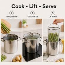 Kitchen Asparagus Cooker With Mesh Basket And Glass Cover For Home, Catering And Food Preparation - View 7