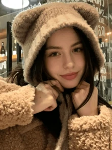 1pc Cute Plush Bear Ear Knit Beanie Hat, Warm Ear Protection Aviator Hat, Fashionable Plush Ear Protection Knit Hat (Women's),Beach,Travel - Multicolor - View 13
