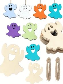 10/20pcs Halloween Hanging Decorations, Blank Wooden Ghost Ornaments, Suitable For DIY Painting, Halloween Party Home Decor, Suitable For Indoor, Outdoor Garden, Lawn, Party, Portable Holiday Gift, Wall Home Horror Party Supplies - Halloween - View 8