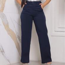 Faraya Jeans Women's Black Tailored Wide-Leg Trousers High-Waisted With Front And Back Pockets - 藍色 - 查看 1