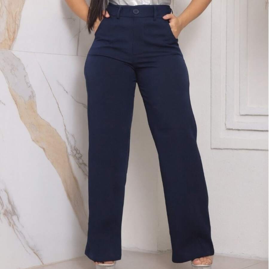 Faraya Jeans Women's Black Tailored Wide-Leg Trousers High-Waisted With Front And Back Pockets - 藍色 - 查看 1
