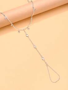 1pc Water Drop Tassel Finger Ring Bracelet, Women's Summer Fashion Bracelet Bangle, Suitable For Date Night, Pool Party, Beach Vacation - Silver - View 3