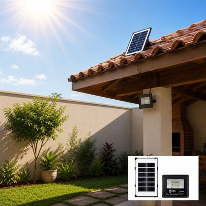Luminária Solar LED 300W com Placa Solar IP67 Refletor Externo Ângulo 120° Indicado para Jardim Quintal Garagem