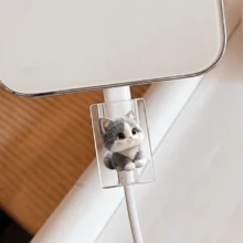 4pcs Soft Cute Gray White Milk Cat Transparent Data Cable Protector, High Transparency Anti-Fall Anti-Scratch Non-Obstructive, Hard Shell Long-Lasting Non-Yellowing Stain-Resistant, Printed Cartoon Milk Cat Protector, Compatible With Apple 18W/20W PD Fast Charging, Healing Soft Cute Digital Gift For Best Friend - 4pcs Big-eyed Grey Cat - View 7