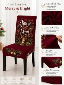 1pc Christmas Dining Chair Cover Jingle All The Way Deer Printed Stretch Chair Slipcover, Removable Washable Chair Protector For Dining Room Holiday Party Home Decor - Multicolor - View 9