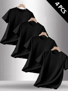 4-Pack Men's T-Shirts In Pure Cotton With Crew Neck And Print, Casual And Versatile, Ideal For Spring And Summer - 黑色 - 查看 1