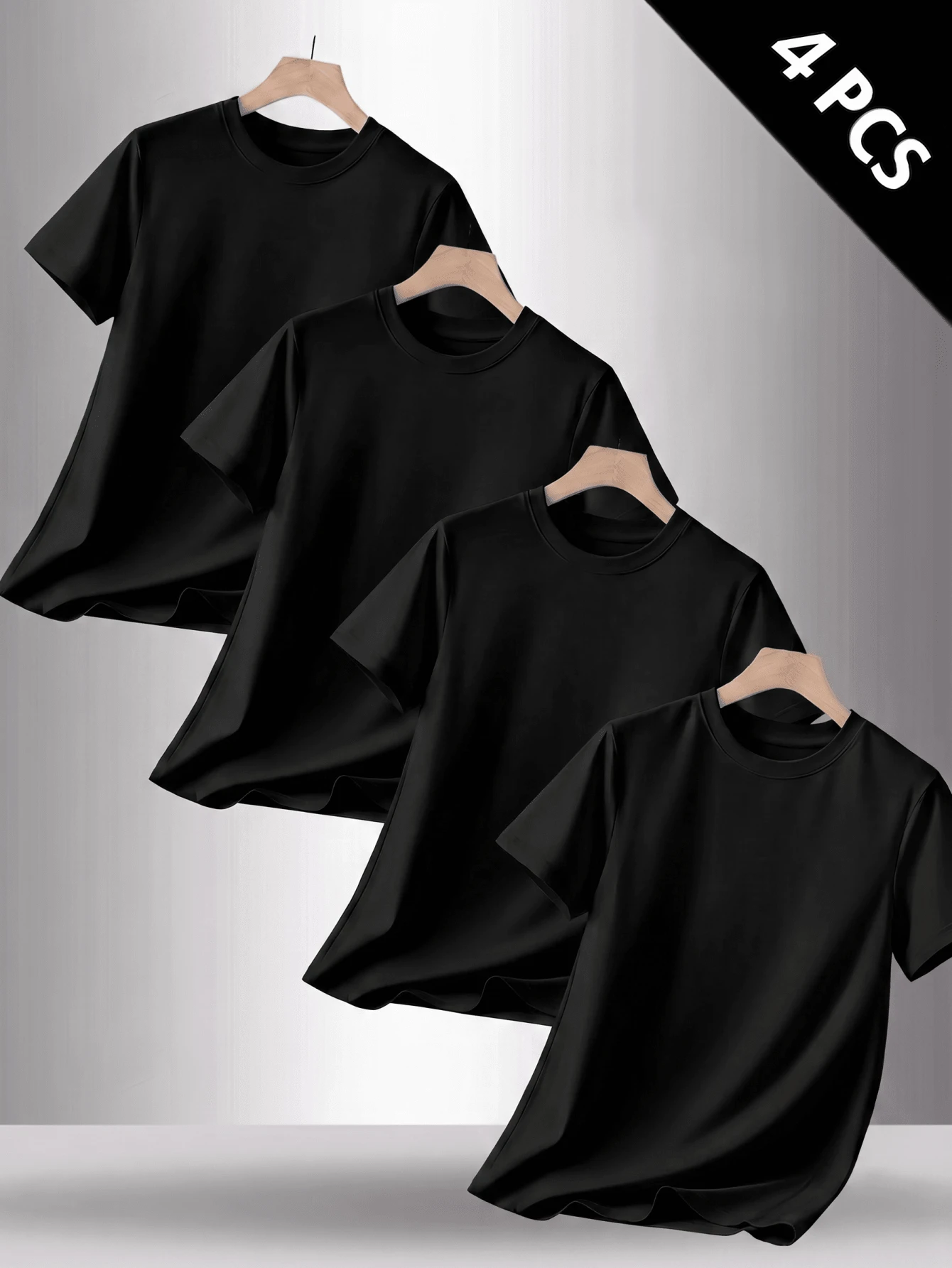 4-Pack Men's T-Shirts In Pure Cotton With Crew Neck And Print, Casual And Versatile, Ideal For Spring And Summer - 黑色 - 查看 1