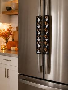 2pcs Black Pumpkin, Ghost And Bat Pattern Halloween Handle Covers, Thick Edge Non-Slip Stain-Resistant Kitchen Appliance Handle Protectors, Suitable For Refrigerator, Dishwasher, Microwave, Oven, Halloween Kitchen Home Decor And Holiday Decoration - Halloween - View 3