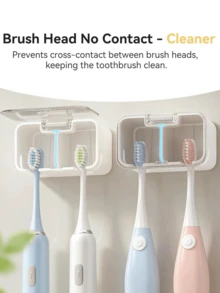 Bathroom Toothbrush Holder, Modern Wall-Mounted Design With Transparent Cover And Compartment Storage, Suitable For Electric Toothbrushes, Universal Design, Ideal For Home, Dorm And Apartment, For Organization And Storage - Multicolor - View 3