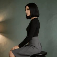 Peruca Bob Preta de 12 Polegadas para Mulheres, Sintética Resistente ao Calor, Divisão Central Sem Franja - Aparência Natural, Adequada para Uso Diário, Cosplay e Tema de Anime - Boné Ajustável - Combina com Todos os Tons de Pele - preto - Visão 4