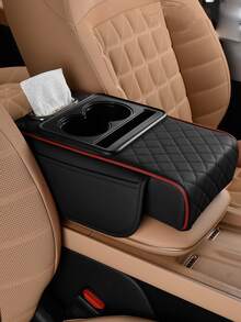 1pc Multifunctional Car Armrest Organizer Pad With Cup Holder, Tissue Slot, Phone Slot And 2 Side Storage Pockets, Universal Car Armrest Box Organizer, Suitable For Most Car Models, Can Hold Water Bottle, Cards, Phone - Multicolor - View 15