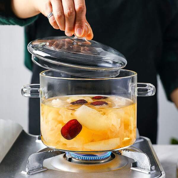 Upgraded Thick Heavy Duty Borosilicate Glass Pot, Transparent Cooking Saucepan, Flame Resistant For Gas Stove Home Kitchen Daily Use