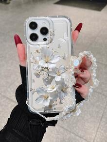 1 Set Casing Ponsel Motif Bunga Modis, Tali Pita, Casing Ponsel TPU Lembut Tahan Guncangan dan Anti Jatuh, Kompatibel dengan iPhone 17/17Air/17Pro/17ProMax/16/16Plus/16Pro/16ProMax/15/14Plus/13/12/11, Casing Pelindung Tebal Anti Gores dengan Tekstur Kulit - MultiWarna - View 1