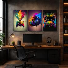 Gaming Theme Wall Decor 3 Pieces Set - RGB Gaming Controller And Headset Canvas Art, Optional Frame, Modern Gaming Style, Suitable For Bedroom, Game Room, Dorm | Perfect Gift For Gaming Boys, Men, Teens - Home Decor, Birthday Gift - Multicolor - View 7