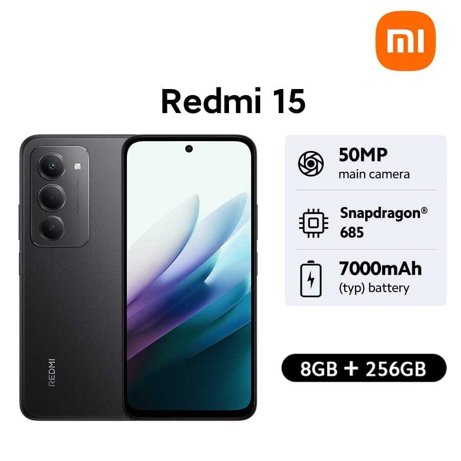 Xiaomi Redmi 15 全球版智慧型手機 NFC 7000mAh 大電池 6.9 吋 FHD+ 沉浸式螢幕 最高 144Hz 高更新率 強大 Snapdragon 685 最高 16GB RAM 支援記憶體擴充 四曲面舒適握感 IP64 防塵防水 33W 快充 50MP AI 雙鏡頭相機系統 智慧切換輕鬆拍夜景 - 黑色 - 查看 1