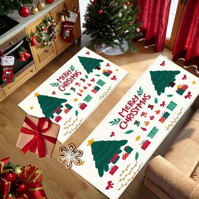 1 buah Keset Natal Seri Natal dengan Latar Belakang Putih, Motif Elemen Natal yang Dilukis Tangan, Permukaan Kasmir Imitasi, Bagian Bawah TPR, Keset Kamar Mandi, Keset Dapur, Keset Ruang Cuci, Dekorasi Suasana Liburan, Dekorasi Rumah, Dekorasi Pesta, Dekorasi Pernikahan, Dekorasi Ruang Makan & Dapur