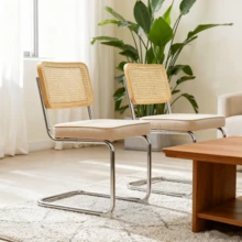 Dining Chairs Set Of 4, Velvet Rattan Accent Chairs With  Legs, Modern Mid-Century Breuer Style Chairs - Beige - View 3