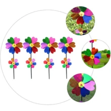 Uonlytech 4Pcs Heart Petal Outdoor Pinwheel Decoration Set, Colorful PVC Windmill Ornament For Garden, Patio, Lawn Spinning Flower Windmill Sculptures - Default - View 3