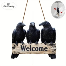 Halloween Decor Wooden Door Sign Hanging Ornament Black Crow Design - View 6