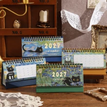 2027 Desktop Calendar Oil Painting Art Creative Theme, Daily Monthly Portable Schedule Table Planner Date Organizer Desk Weekly Calendars Oil Painting Small Size For Home Office Supplies New Year And Presents Birthday Room Decoration - Single Piece - View 3