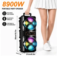 8900W Outdoor Subwoofer Bluetooth Speaker, Portable Wireless Speaker, Built-In Rechargeable Battery, Dual Bass Drivers, FM Radio, Supports BT/TWS/USB/AUX/TF Card/MIC, High Volume Stereo, Suitable For Indoor Dances, Home Entertainment, Parties - View 2