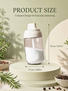 1pc Heat-Resistant Seasoning Jar With Built-In Spoon And Lid, Salt & Sugar Storage Organizer For Kitchen Cooking And Dining Table - White - View 2