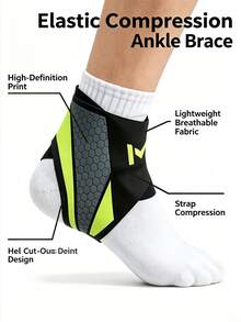 Sports Ankle Support, Suitable For Basketball, Football, Volleyball And Fitness, Unisex, Shock-Absorbing Function To Relieve Foot Fatigue, With Hook And Loop Heel Protection Design, Wrap-Around Compression Structure And Adjustable Ankle Support System. - Multicolor - View 4