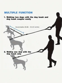 1pc 360° Swivel Anti-Tangle Dual Dog Leash Training Rope, Comfortable Shock-Absorbing Reflective Elastic Rope For Easy Walking 2 Dogs - Multicolor - View 3