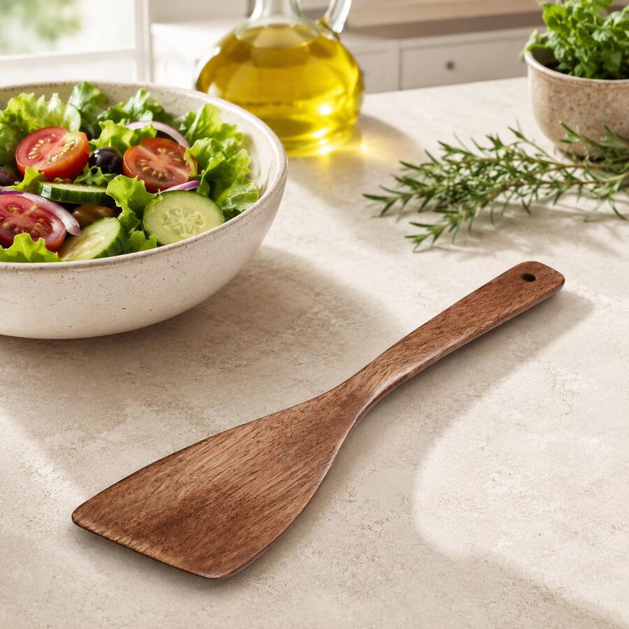 1 pieza Utensilio de madera, cuchara y espátula hechos a mano con utensilios de cocina antiadherentes (cuchara de esquina - mano derecha)