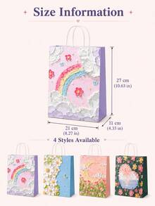 2pcs/4pcs/6pcs Floral Art Print Kraft Paper Gift Bags, Oil Painting Style Tote Bags With Rainbow Clouds, Cornflower Blossoms And Starry Sky Designs, Decorative Gift Wrapping Bags For Flowers, Souvenirs, Party Favors, Holiday Gifts, Reusable Bags - Oil Painting Style Tote Bag - View 6