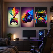 Gaming Theme Wall Decor 3 Pieces Set - RGB Gaming Controller And Headset Canvas Art, Optional Frame, Modern Gaming Style, Suitable For Bedroom, Game Room, Dorm | Perfect Gift For Gaming Boys, Men, Teens - Home Decor, Birthday Gift - Multicolor - View 12