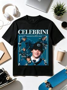 Macklin Celebrini San Jose Sharks Retro Hockey Fan T-Shirt. - 黑色 - 查看 1