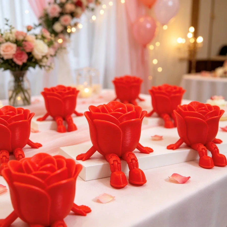 愛心玫瑰小禮物，送禮給他人，居家臥室 3D 列印娃娃，節日浪漫桌面裝飾，可靈活關節擺姿勢，情侶絕佳禮物
