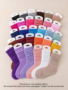 12 Pairs Girls Mid-Calf Socks, Dui Dui Socks, 1-16 Years Old, Simple Solid Color Casual Socks, Preppy Style Versatile, Vintage Pleated Bubble Long Socks - Multicolor - View 8