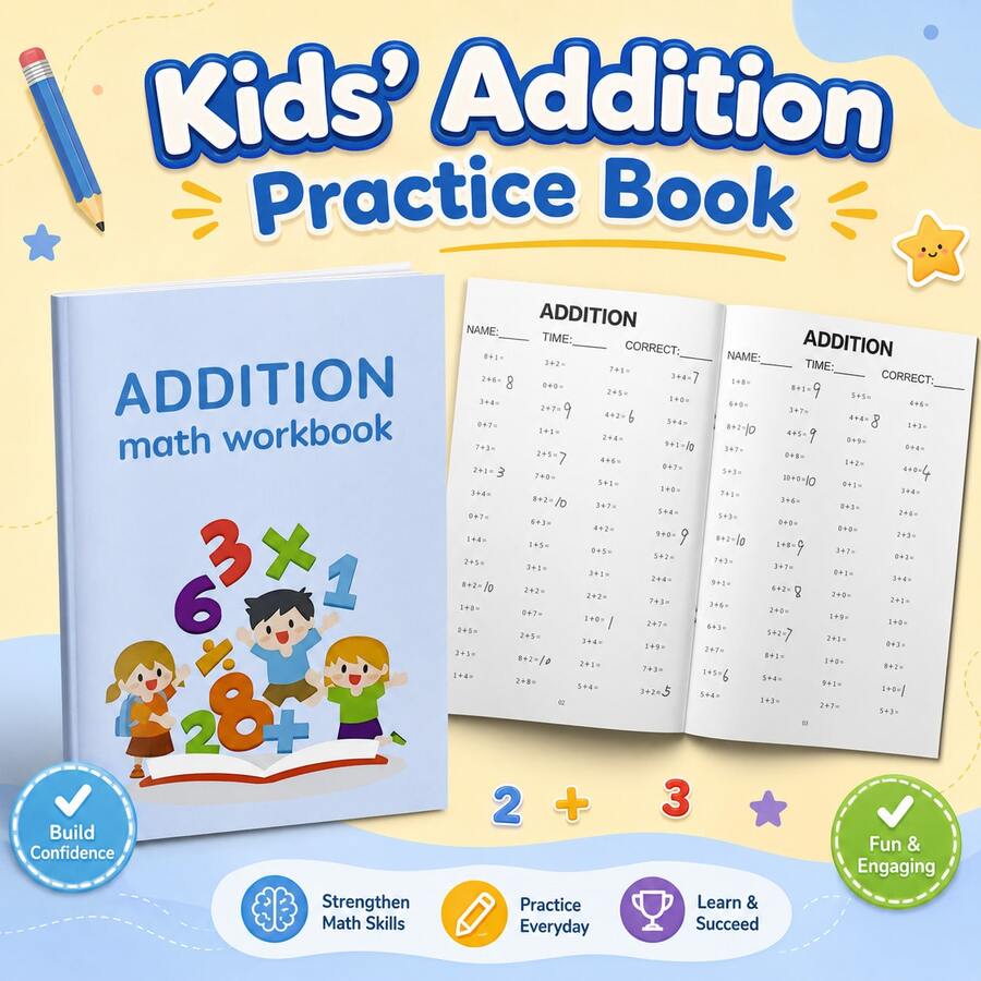 Children's Summer Vacation Math Workbook, Addition, Subtraction, Multiplication Or Division Practice, Suitable For Mental Math Training, Basic Arithmetic Ability Improvement And Daily Learning. Back To School - Addition - View 1