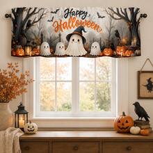 1pc Halloween Cute Ghost Theme Home Decor Curtain, Versatile Short Window Valance, Suitable For Kitchen, Living Room, Bedroom, Holiday Decoration Home Decor Curtain, Versatile Short Window Valance, Suitable For Kitchen, Living Room, Bedroom, Halloween Holiday Decoration - Multicolor - View 1