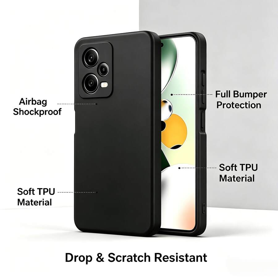 Compatible With Xiaomi And Series Black Matte Phone Case, Anti-Fingerprint Anti-Sweat Soft Shell With Raised Lens And Screen Protection, Full Coverage Anti-Drop, Precise Cutouts, Anti-Slip Wear-Resistant Minimalist Solid Color Protective Cover, Compatible With Xiaomi 12/12X/12 Pro/12 Lite/12T/12T Pro/Note 12S/Poco X5/Note 12 Pro 5G/Note 12 Pro+/