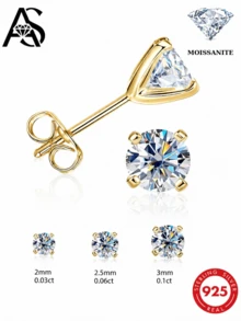 AnlaScheer 1件 0.03-0.5ct 莫桑石 925純銀全鋪滿平背螺旋耳軟骨穿刺耳環，女款訂婚婚禮新娘珠寶 - 金色 - 查看 1