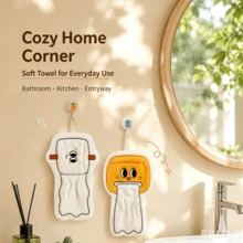 1pc Kidcore Quirky Cartoon Toilet Paper Roll Shaped Hanging Hand Towel, Quick-Absorbing Fluffy Microfiber Hand Cloth, Cute Aesthetic Dorm Apartment Bathroom Kitchen Decor, Gen Z Home Essential Housewarming Gift - Home Essentials - View 3