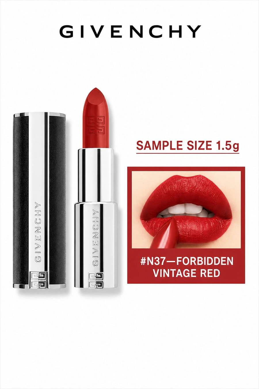 Givenchy Le Rouge Perfecto N37 迷你唇膏 1.5g,絲絨啞光玫瑰紅持久不褪色唇釉旅行裝 - Satin Matte - 查看 1